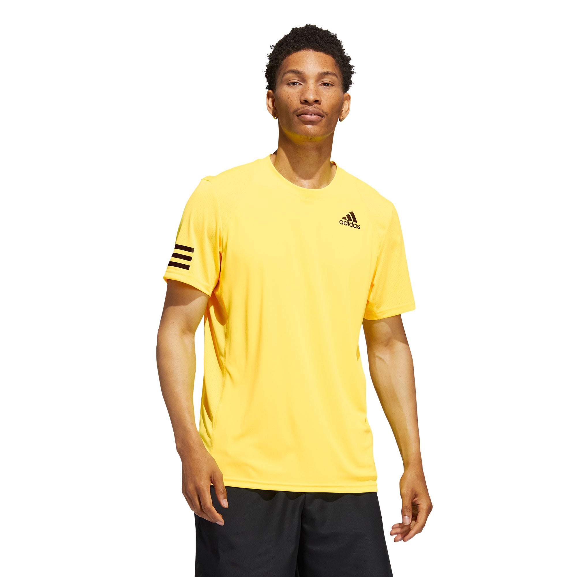 Adidas, Adidas Club 3 Stripes Beam Yellow Mens Tennis Shirt