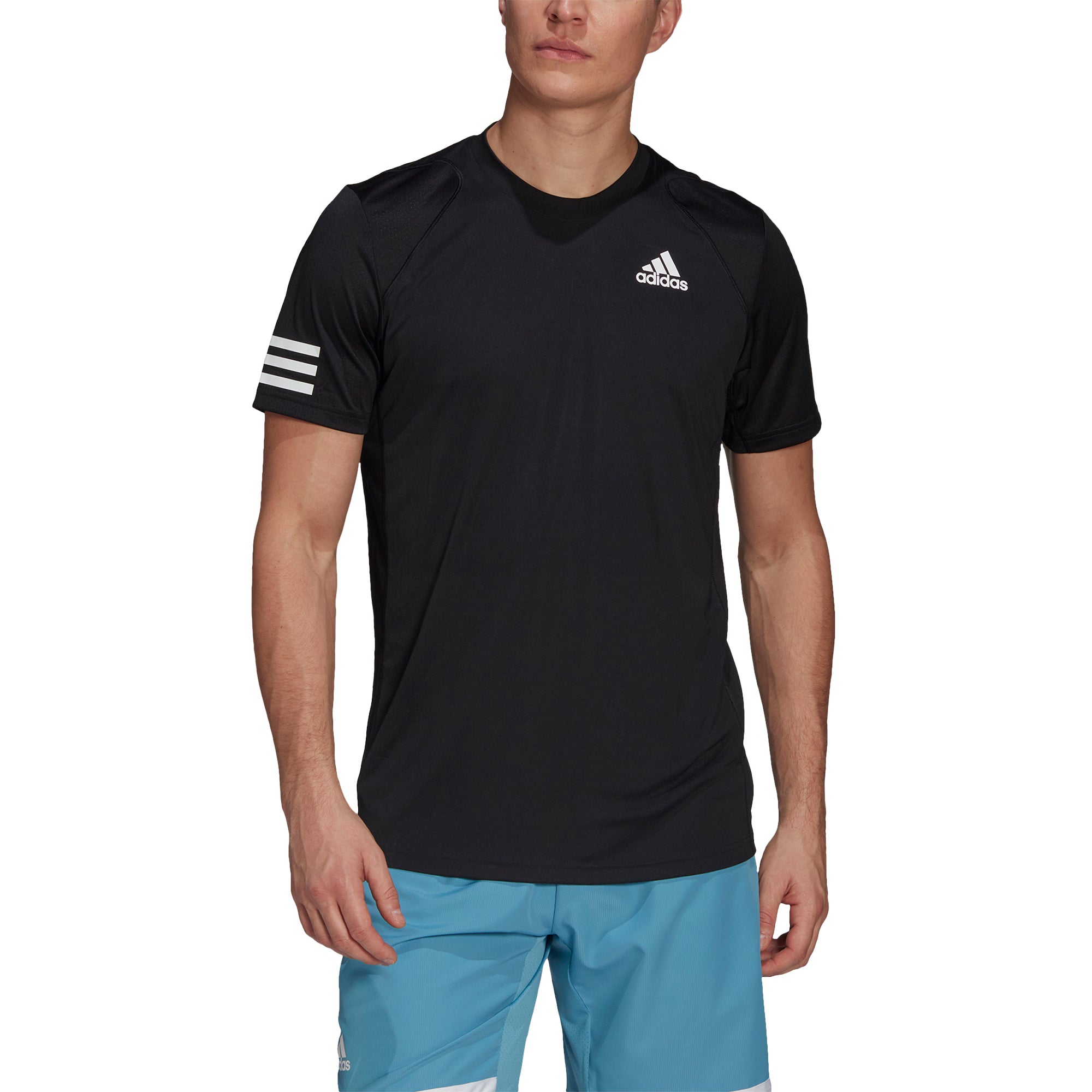 Adidas, Adidas Club 3 Stripes Black Mens Tennis Shirt