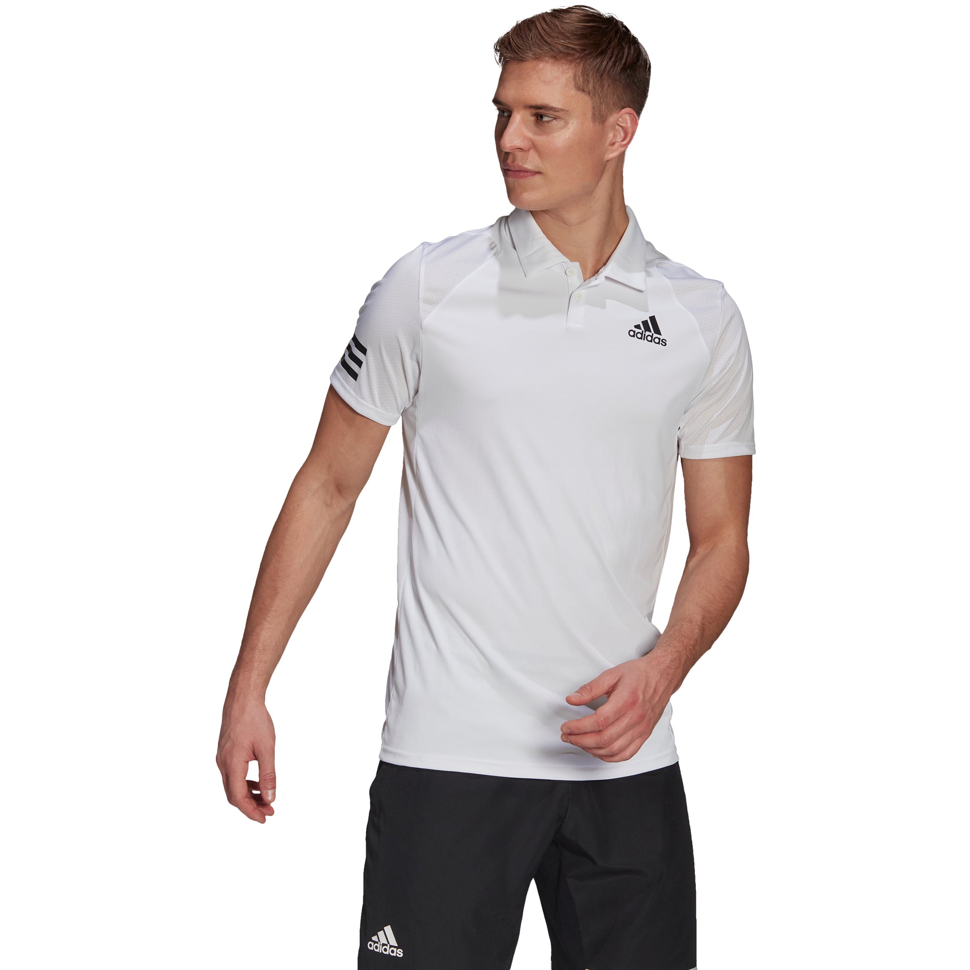 Adidas, Adidas Club 3 Stripes White-Black Mens Tennis Polo