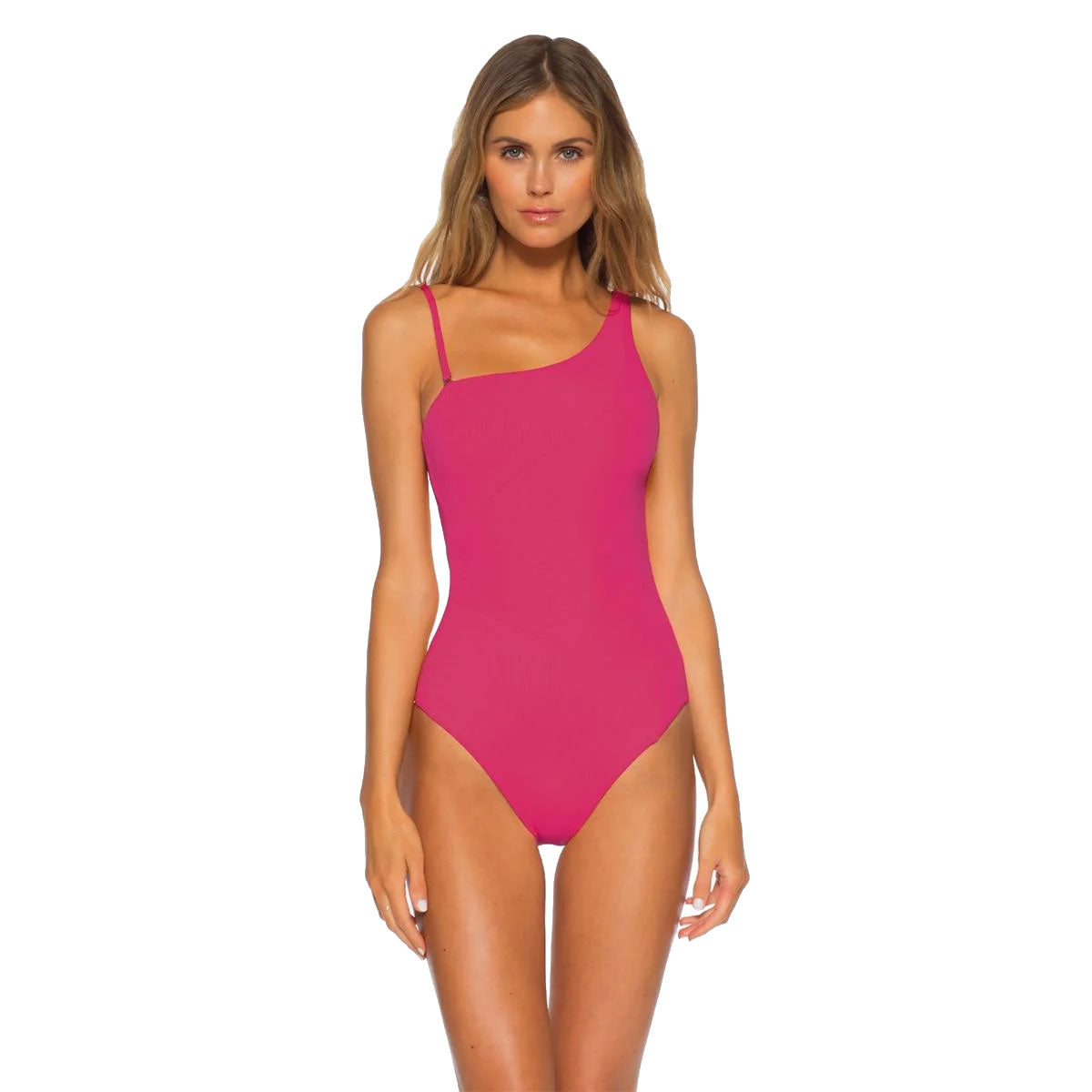 Becca, Becca Fine Line Asymmetrical Raspberry One Piece Womens Swimsuit