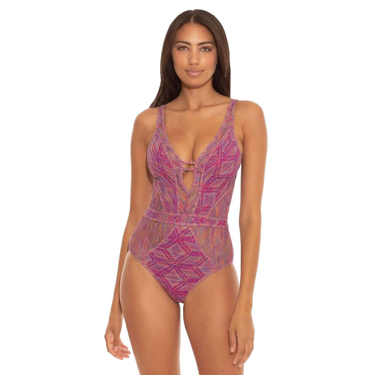 Becca, Becca Mosaic Show and Tell Plunge Berry One Piece Womens Swimsuit