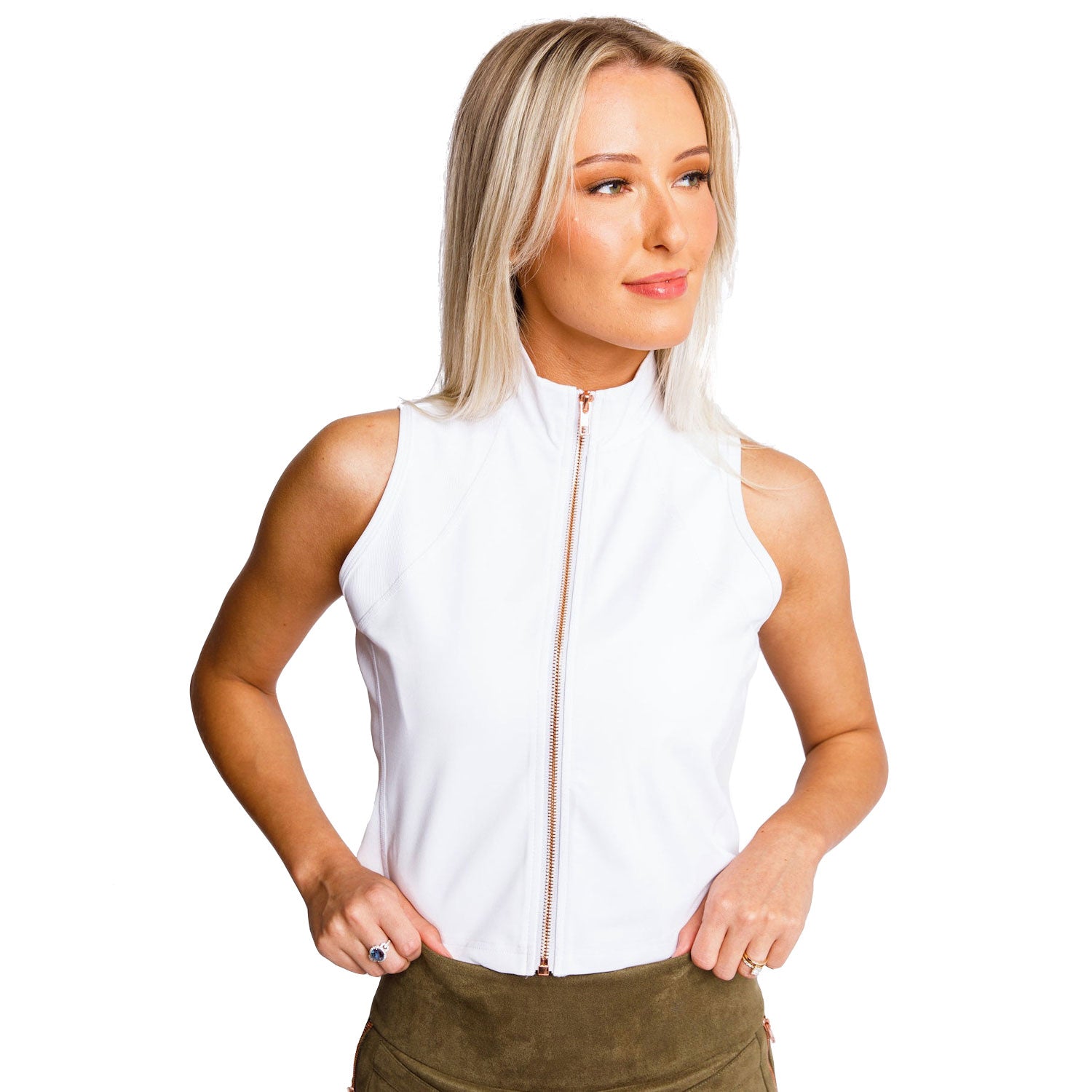 Calliope, Calliope NYM White Womens Full Zip Sleeveless Golf Polo