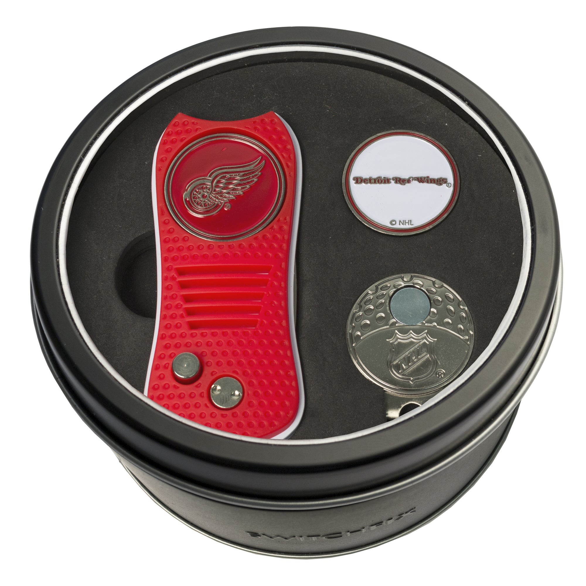 Team Golf, Detroit Red Wings Switchblade Divot Tool - Cap Clip - Ball Marker Tin Gift Set