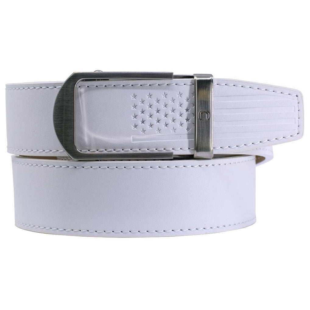 Nexbelt, Nexbelt Smooth White USA Flag Tip Debossed Mens Belt